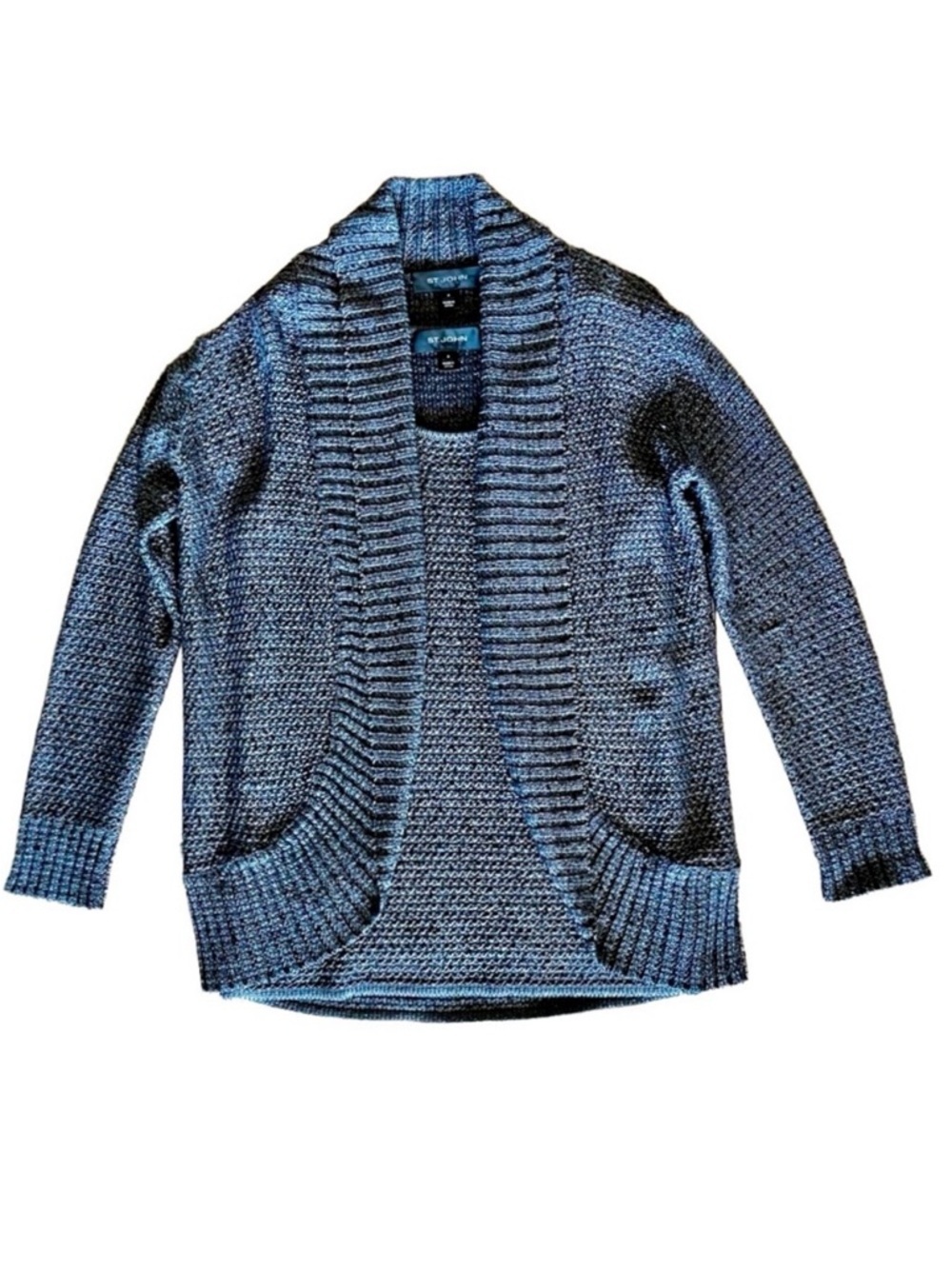 St. John Knit Twin Set Cardigan Sleeveless Tunic Gray Paillette Small